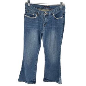 Vanilla star Women's Bootcut Jeans Beaded Pocket Mid Rise Denim Medium Wash Size
